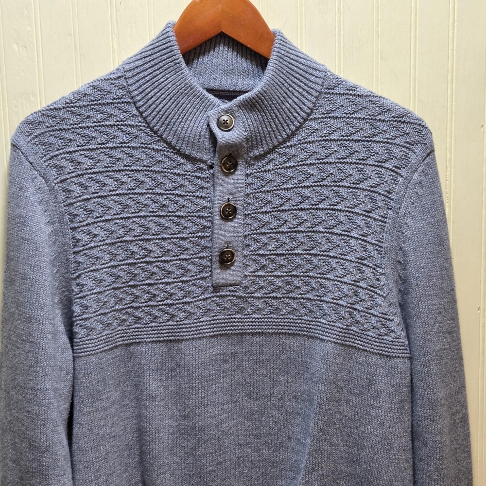 Tommy Bahama Sweater Mens Medium Blue Cotton Blend Mock Neck Henley Knit Casual